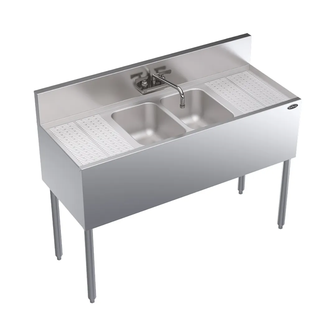 Krowne KR19-42C 48" 2 Compartment Underbar Sink w/ 2 Drainboards, Splash-Mount Faucet