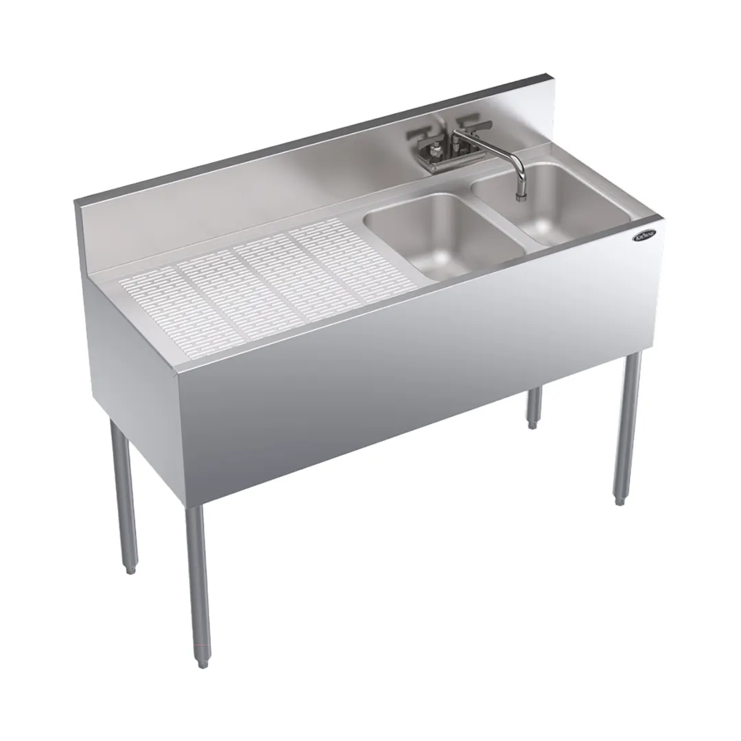 Krowne KR19-42R 48" 2 Compartment Underbar Sink w/ 1 Left Drainboard, Splash-Mount Faucet