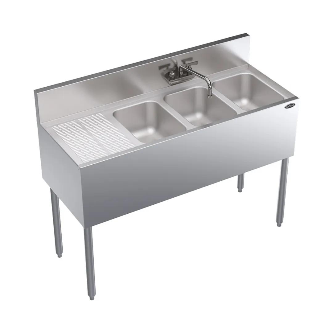 Krowne KR19-43R 48" 3 Compartment Underbar Sink w/ 1 Left Drainboard, Splash-Mount Faucet