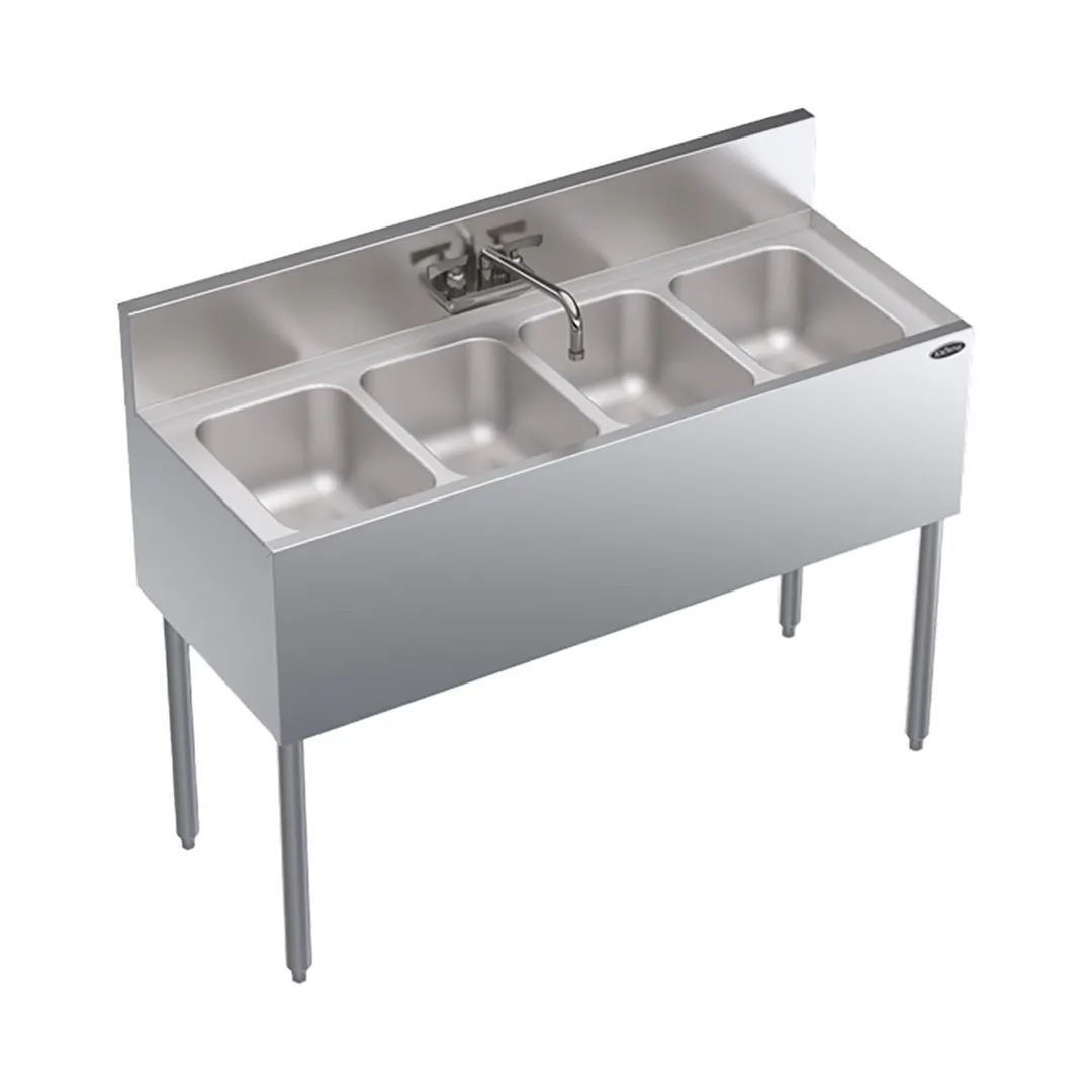 Krowne KR19-44C 48" 4 Compartment Underbar Sink w/ Splash-Mount Faucet, No Drainboards
