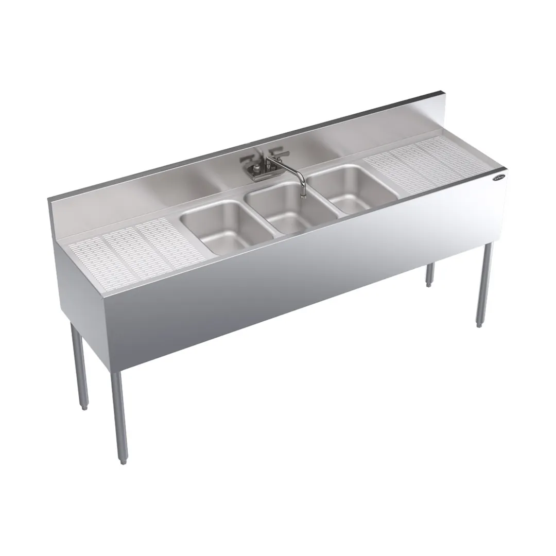 Krowne KR19-63C 72" 3 Compartment Underbar Sink w/ 2 Drainboards, Splash-Mount Faucet