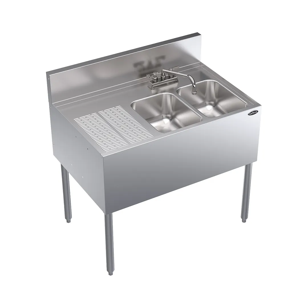 Krowne KR24-32R 36" 2 Compartment Underbar Sink w/ 1 Left Drainboard, Deck-Mount Faucet