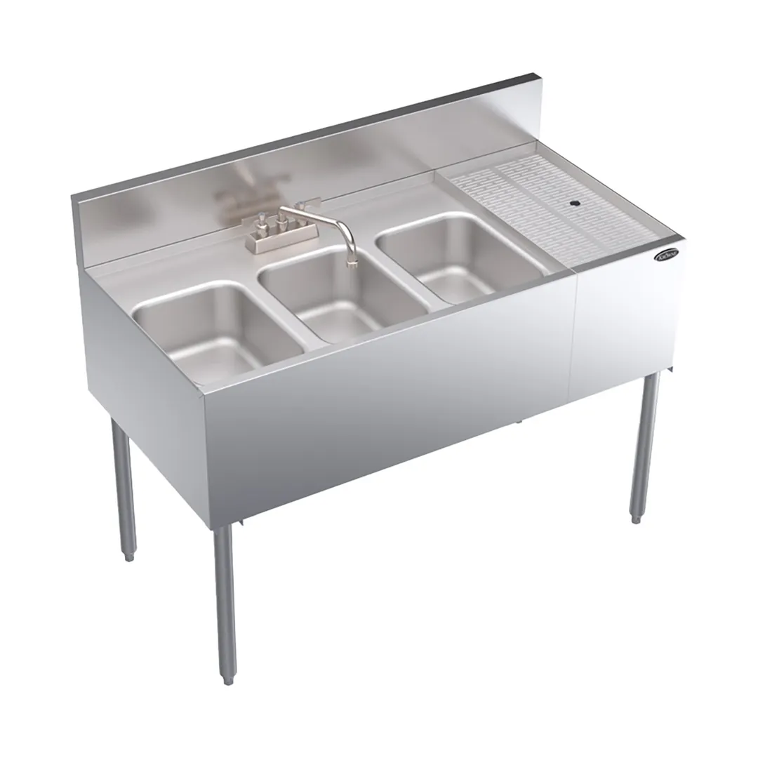 Krowne KR24-43L 48" Underbar Sink Units, 3 Compartment with Right Drainboard