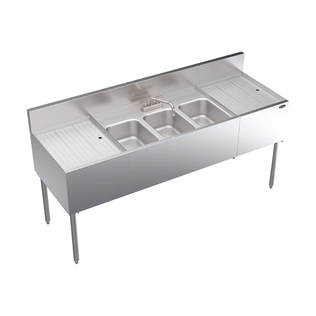 Krowne KR24-63C 72" Underbar Sink Units, 3 Compartment with 2 Drainboards
