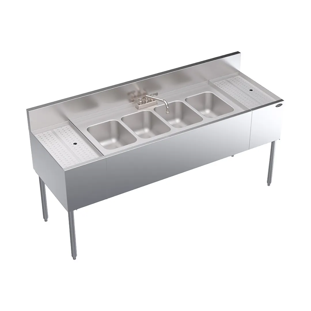 Krowne KR24-64C 72" Underbar Sink Units, 4 Compartment with 2 Drainboards