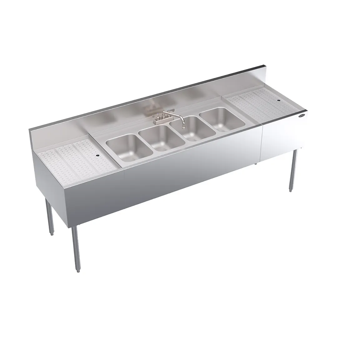 Krowne KR24-74C 84" Underbar Sink Units, 4 Compartment with 2 Drainboards