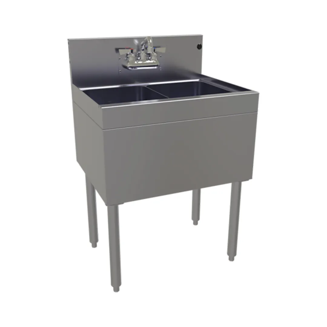 Glastender DSA-24-S 24" 2 Compartment Underbar Sink w/ Splash-Mount Faucet, No Drainboards
