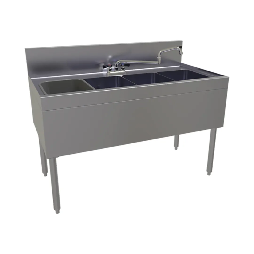 Glastender FSB-48-S 48" 4 Compartment Underbar Sink w/ Deck-Mount Faucet, No Drainboards