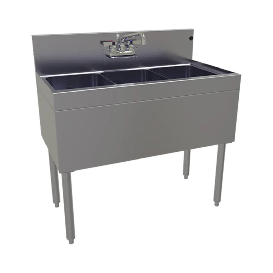 Glastender TSA-36-S 36" 3 Compartment Underbar Sink w/ Splash-Mount Faucet, No Drainboards