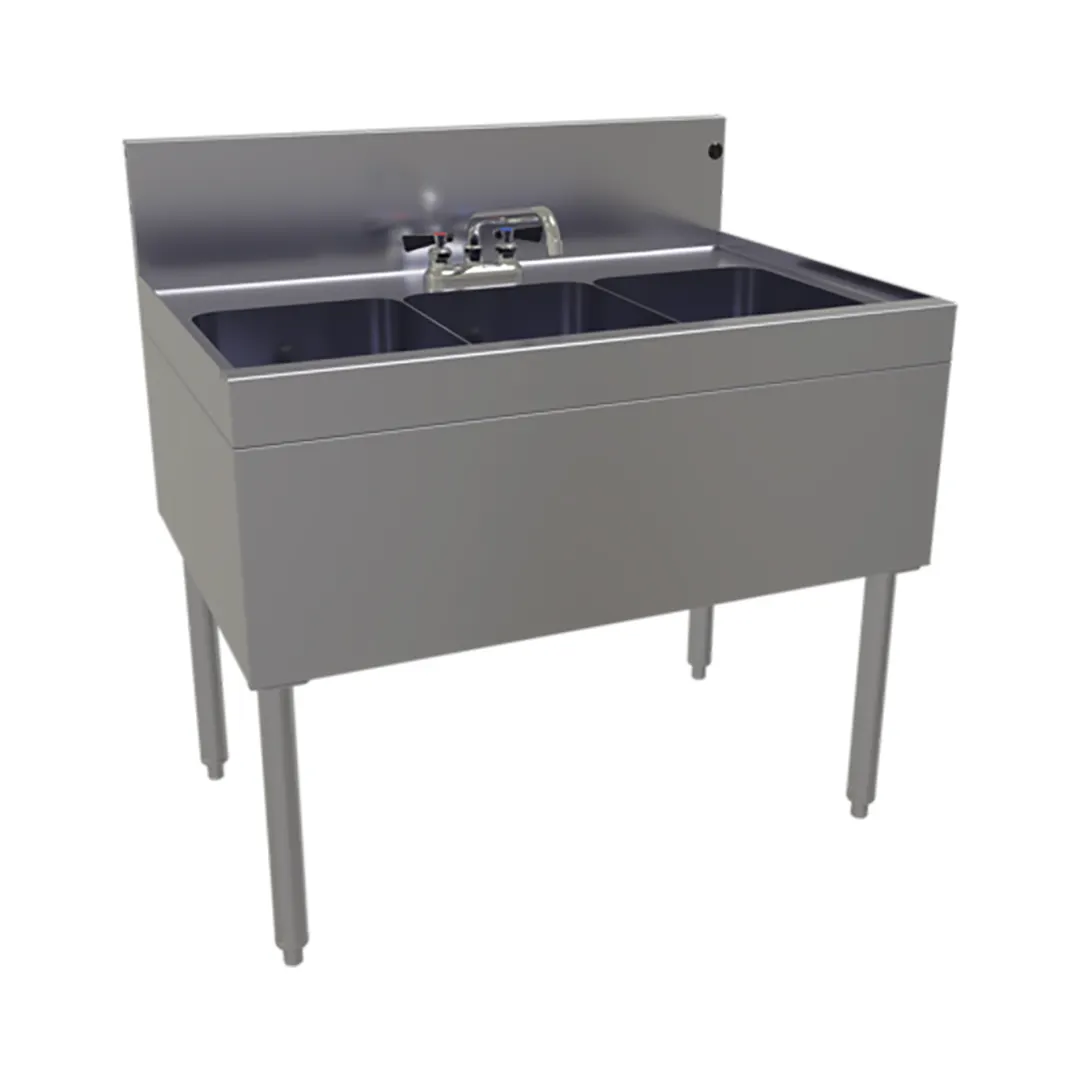 Glastender TSB-36-S 36" 3 Compartment Underbar Sink w/ Deck-Mount Faucet, No Drainboards