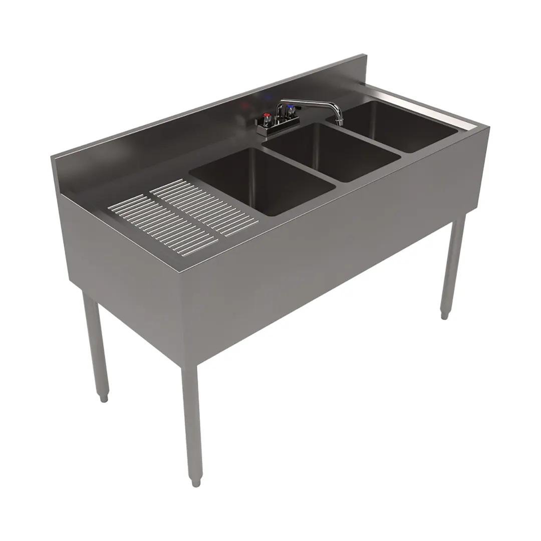 BK Resources UB4-21-348LS 48" Underbar Sink Units, 3 Compartment with Left Drainboard