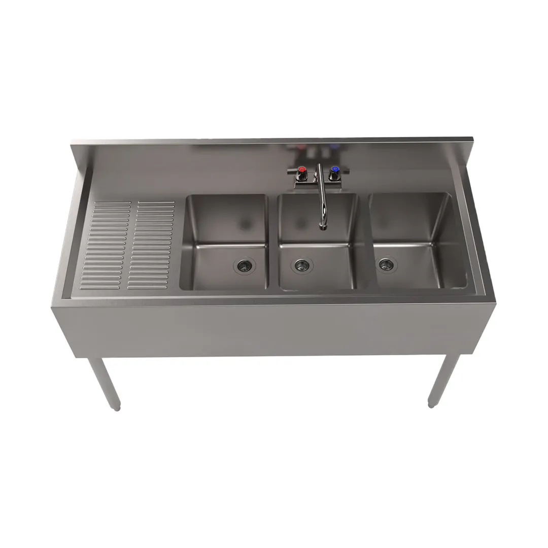 BK Resources UB4-21-348LS 48" Underbar Sink Units, 3 Compartment with Left Drainboard