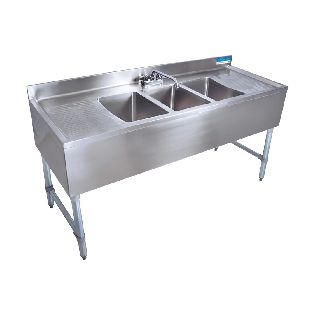 BK Resources UB4-21-384TS 84" Underbar Sink Units, 3 Compartment with 2 Drainboards