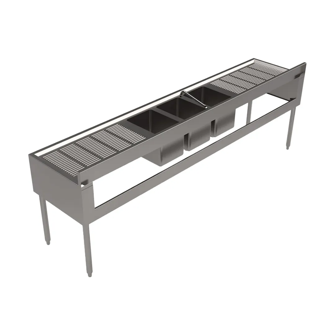 BK Resources UB4-21-396TS 96" Underbar Sink Units, 3 Compartment with 2 Drainboards