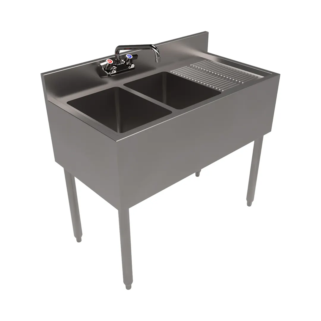 BK Resources UB4-18-236RS 36" Underbar Sink Units, 2 Compartment with Right Drainboard