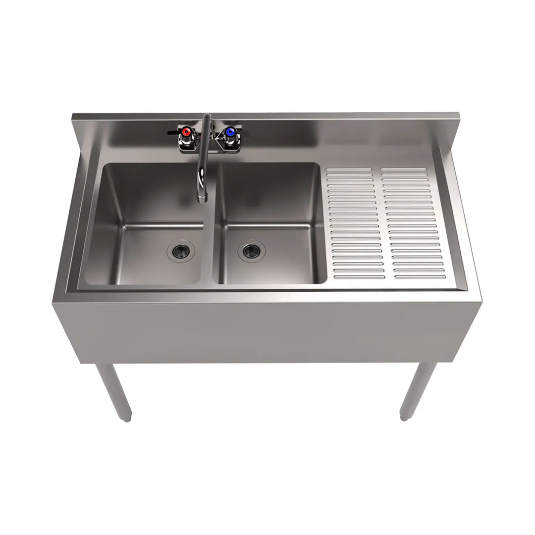 BK Resources UB4-18-236RS 36" Underbar Sink Units, 2 Compartment with Right Drainboard