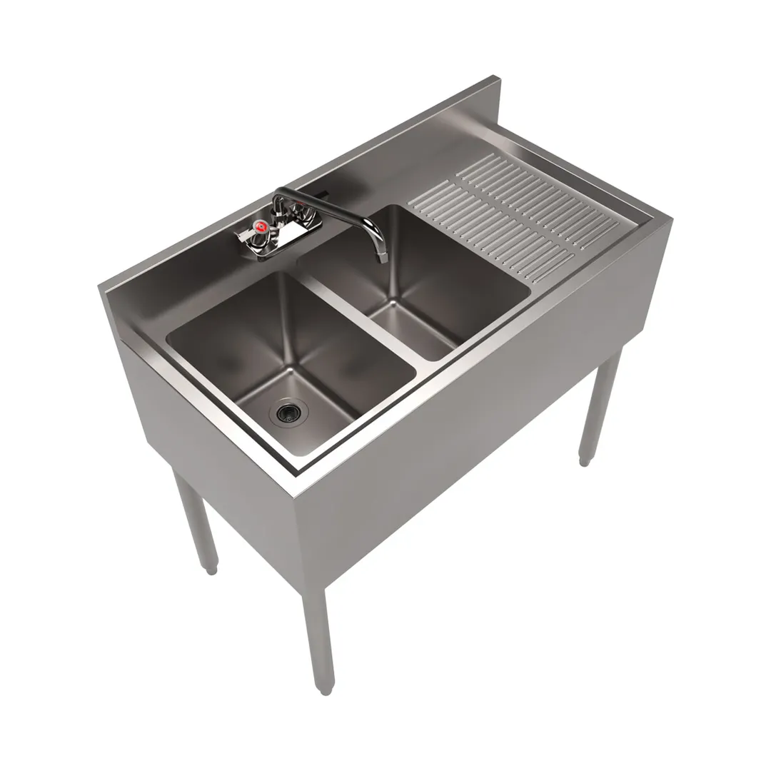 BK Resources UB4-18-236RS 36" Underbar Sink Units, 2 Compartment with Right Drainboard