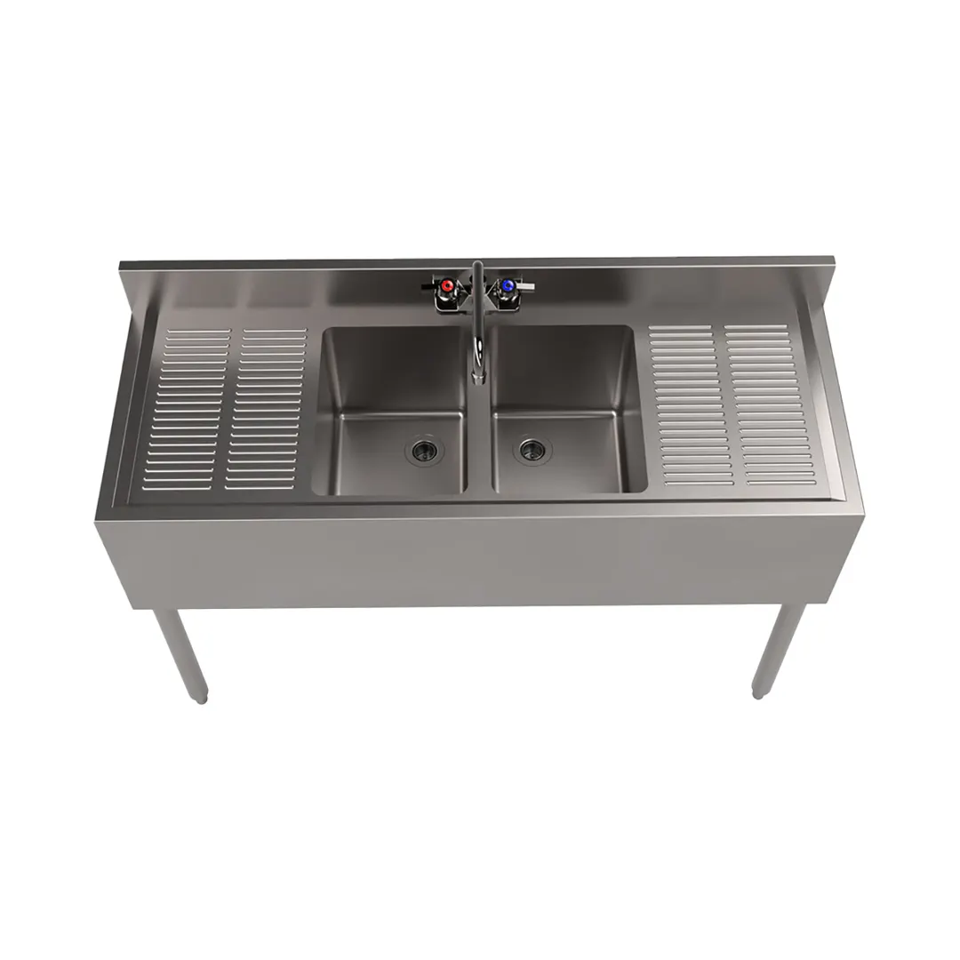 BK Resources UB4-18-248TS 48" Underbar Sink Units, 2 Compartment with 2 Drainboards