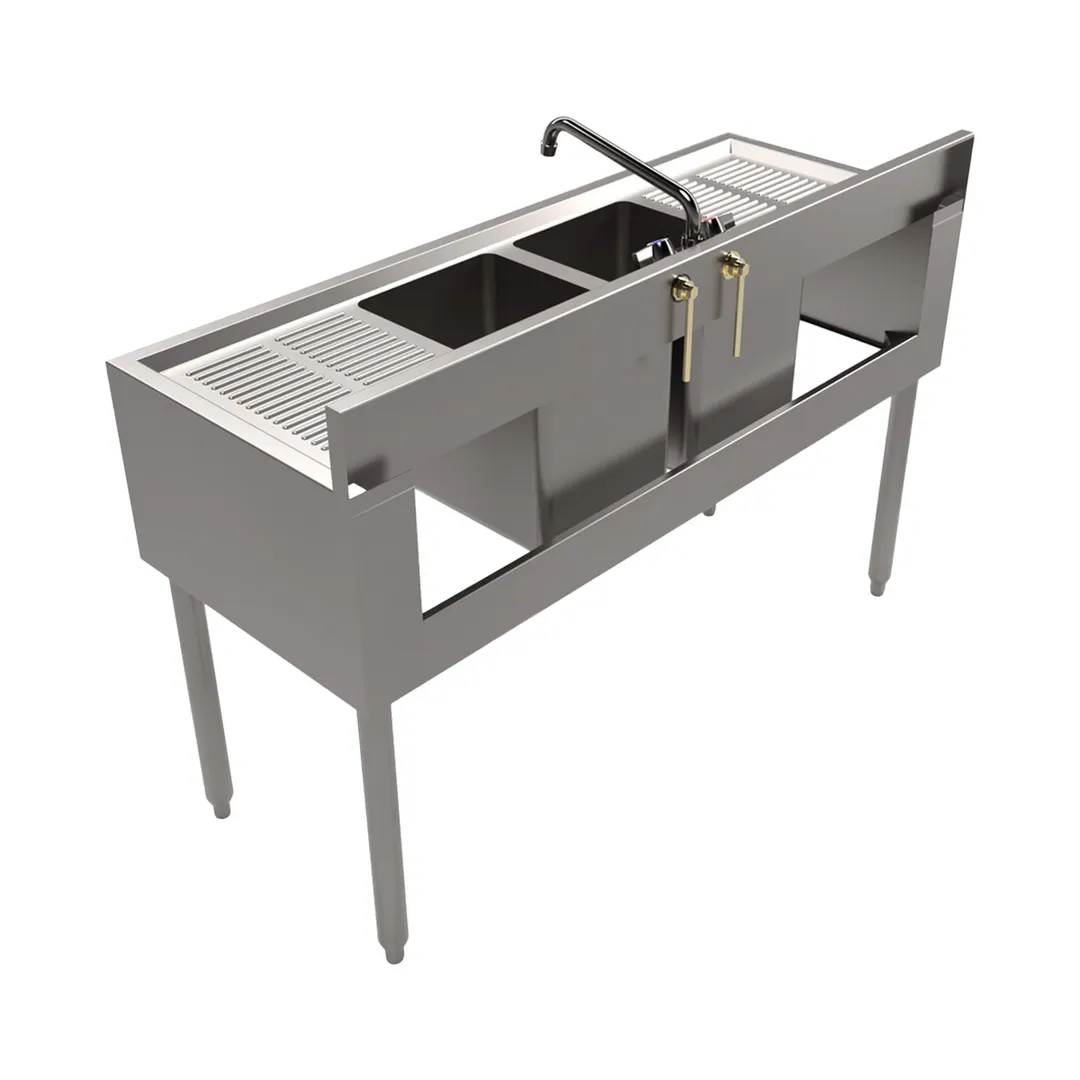 BK Resources UB4-18-248TS 48" Underbar Sink Units, 2 Compartment with 2 Drainboards