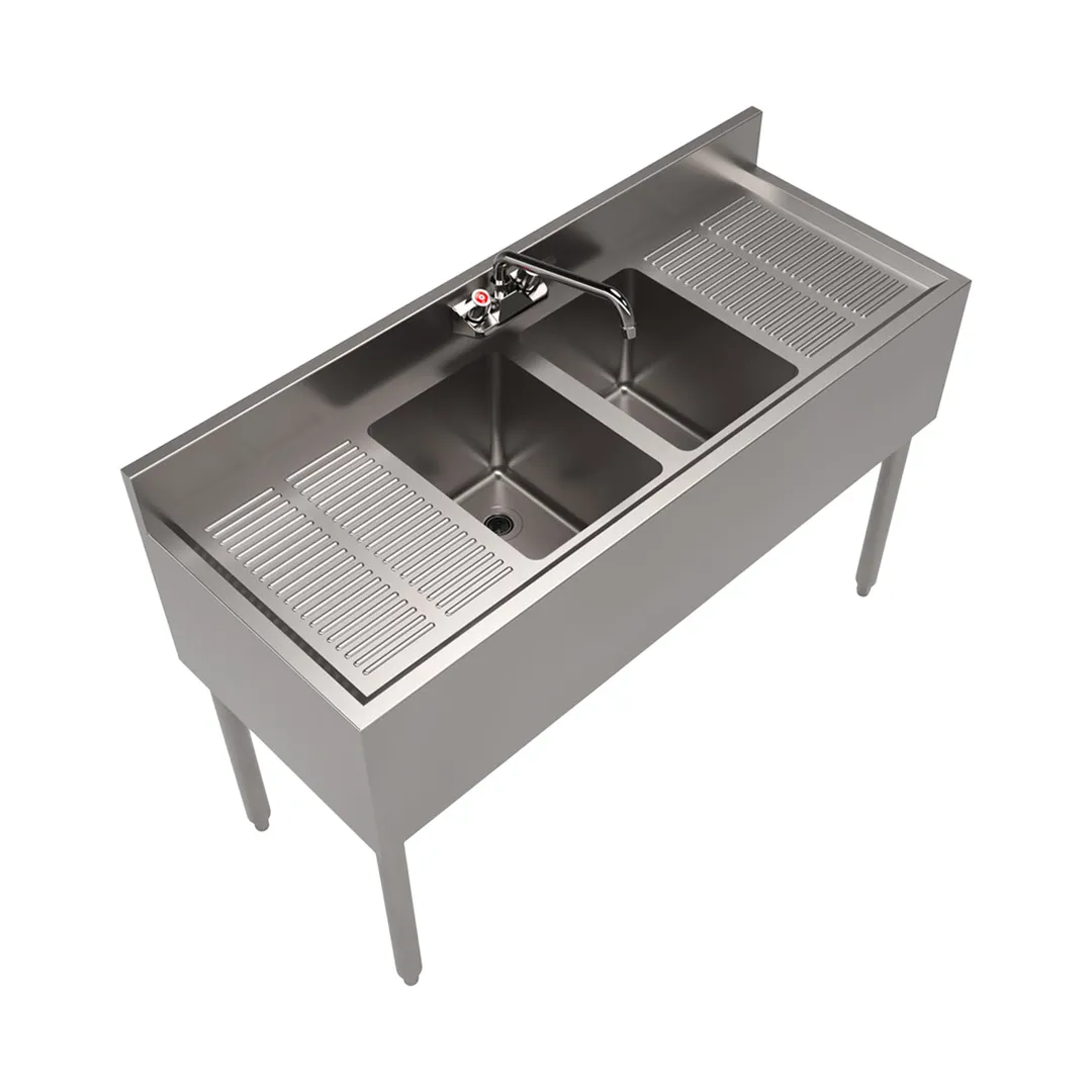 BK Resources UB4-18-248TS 48" Underbar Sink Units, 2 Compartment with 2 Drainboards