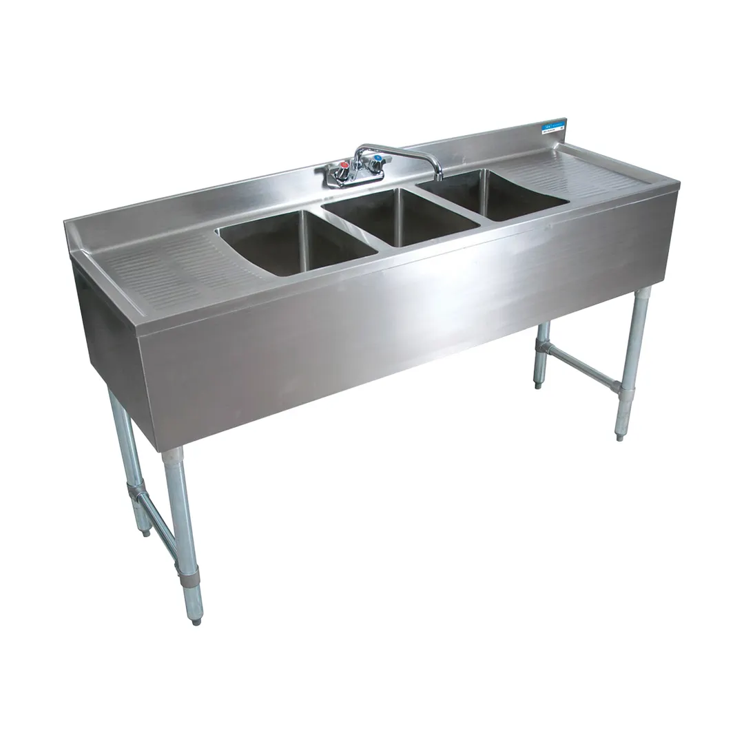 BK Resources UB4-18-384TS 84" Underbar Sink Units, 3 Compartment with 2 Drainboards