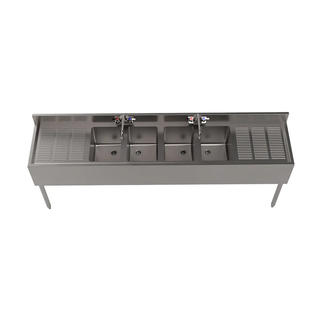 BK Resources UB4-18-484TS 84" Underbar Sink Units, 4 Compartment with 2 Drainboards