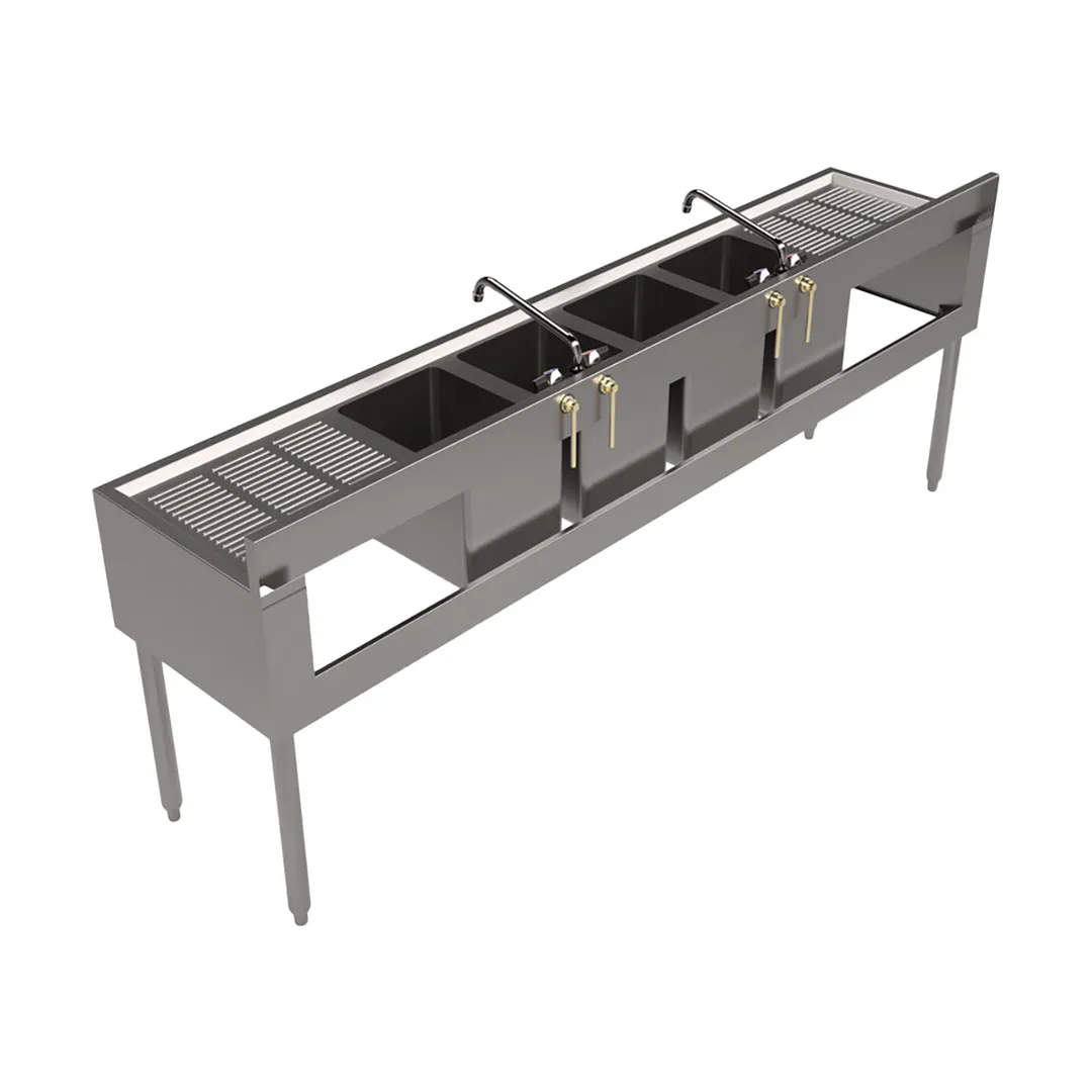 BK Resources UB4-18-484TS 84" Underbar Sink Units, 4 Compartment with 2 Drainboards