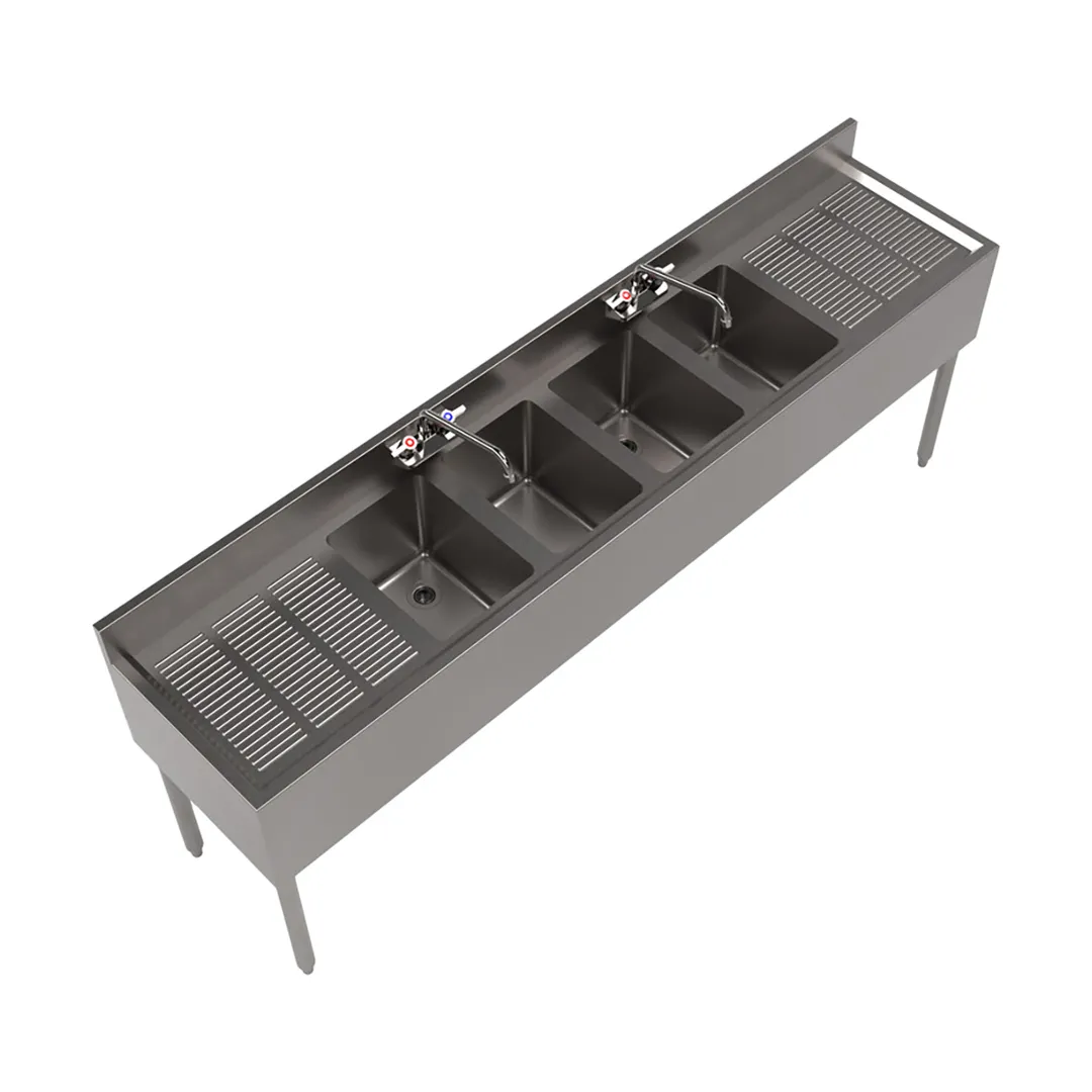 BK Resources UB4-18-484TS 84" Underbar Sink Units, 4 Compartment with 2 Drainboards