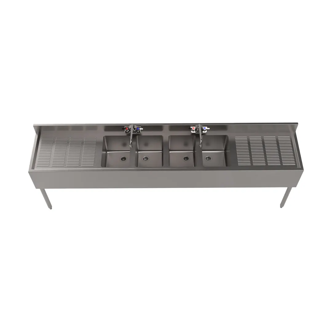 BK Resources UB4-18-496TS 96" Underbar Sink Units, 4 Compartment with 2 Drainboards