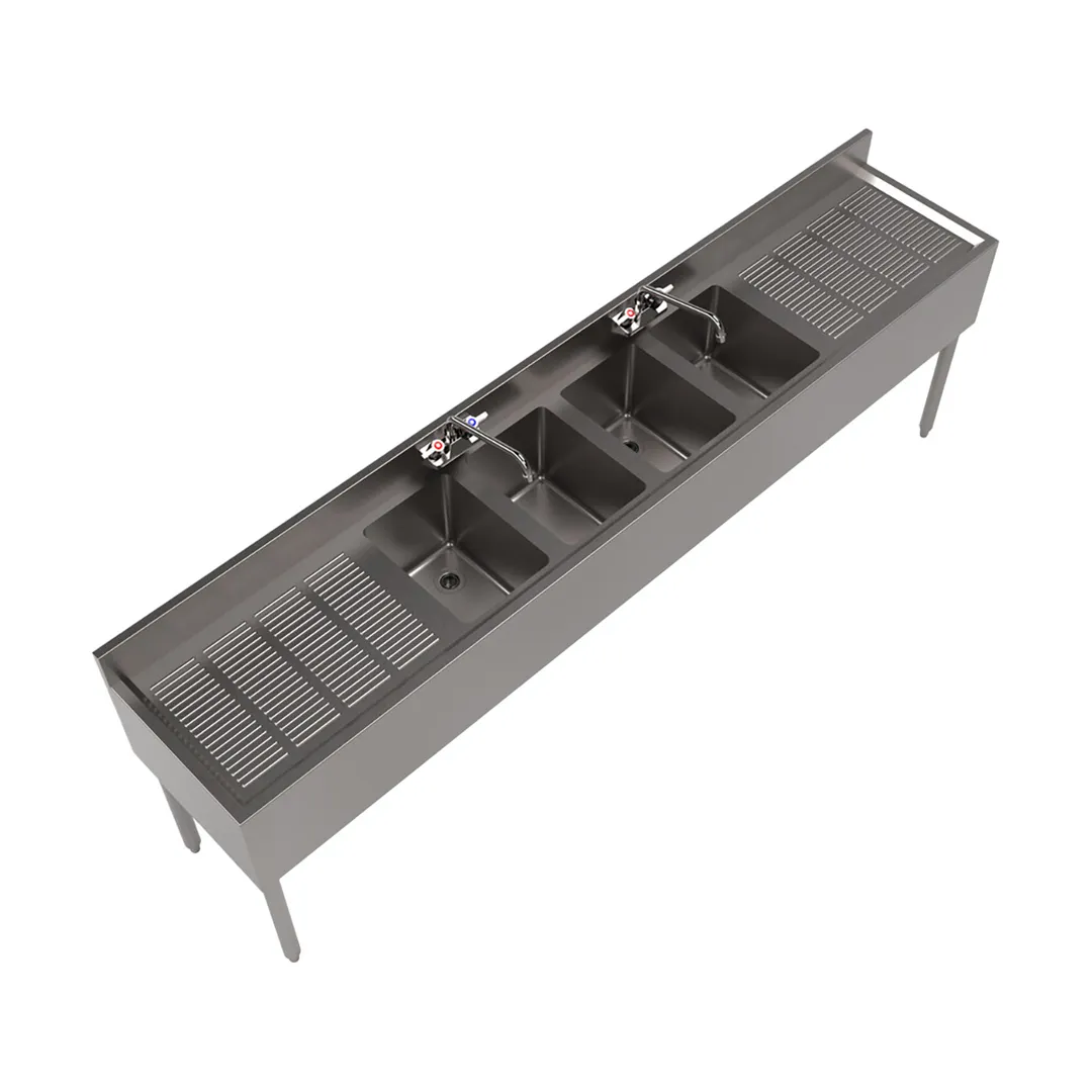 BK Resources UB4-18-496TS 96" Underbar Sink Units, 4 Compartment with 2 Drainboards