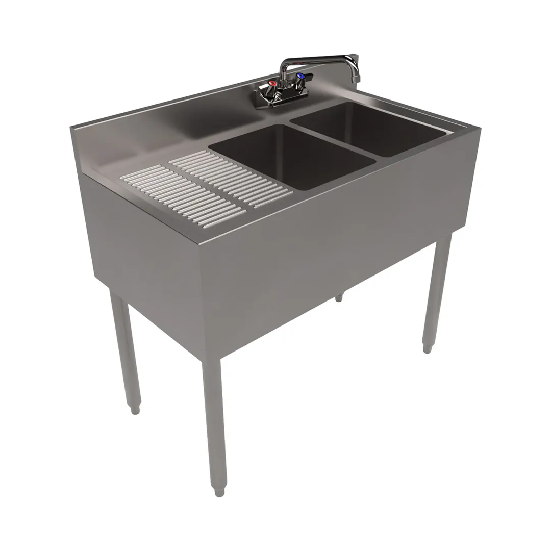 BK Resources UB4-18-236LS 36" Underbar Sink Units, 2 Compartment with Left Drainboard