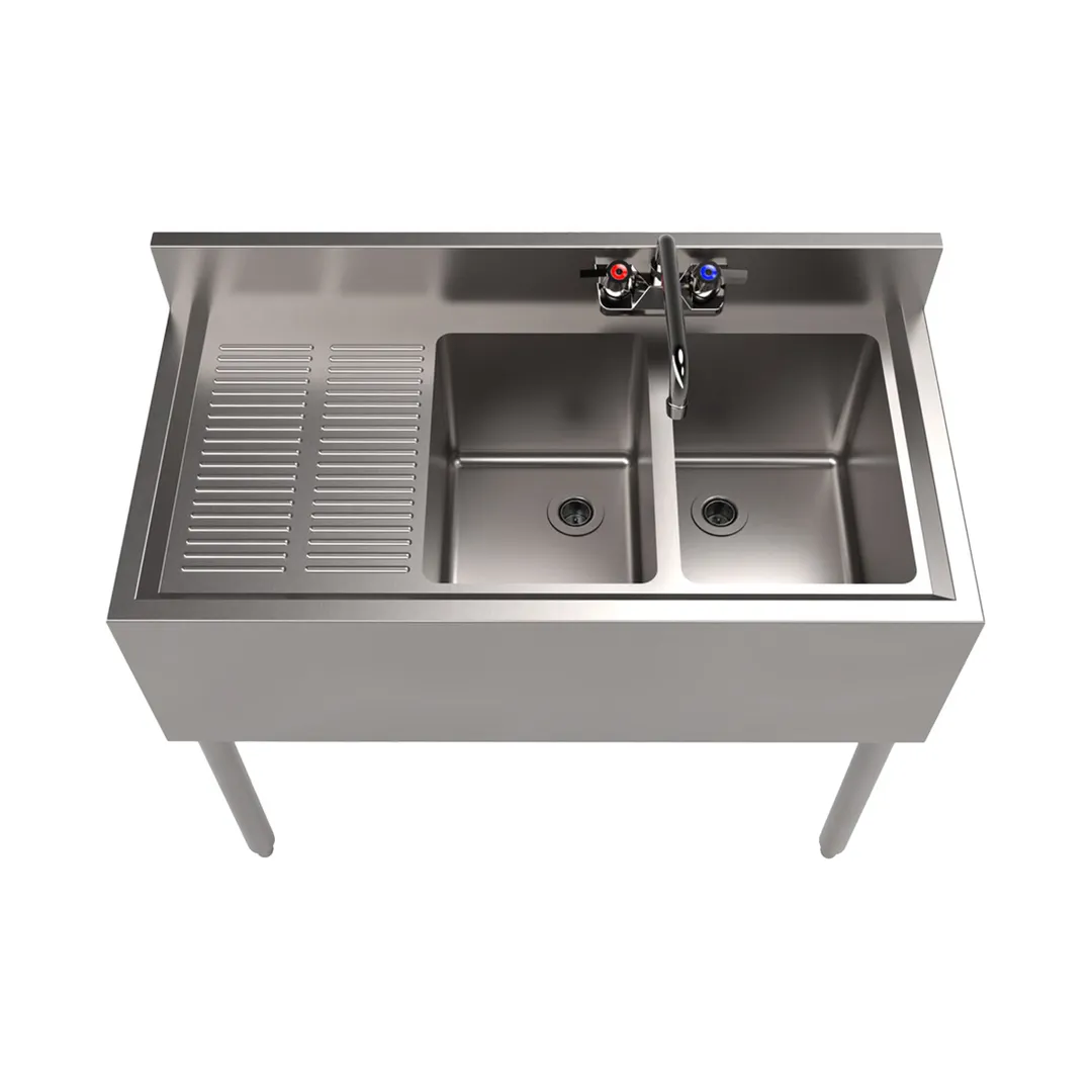 BK Resources UB4-18-236LS 36" Underbar Sink Units, 2 Compartment with Left Drainboard