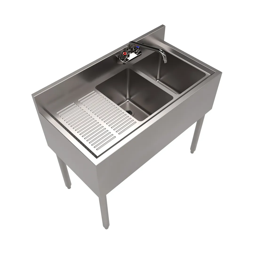 BK Resources UB4-18-236LS 36" Underbar Sink Units, 2 Compartment with Left Drainboard