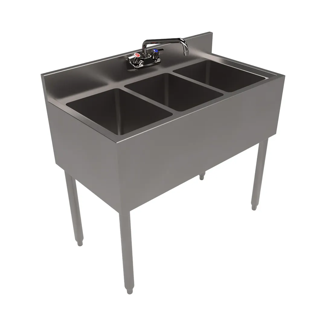 BK Resources UB4-18-336S 36" Underbar Sink Units, 3 Compartment without Drainboard