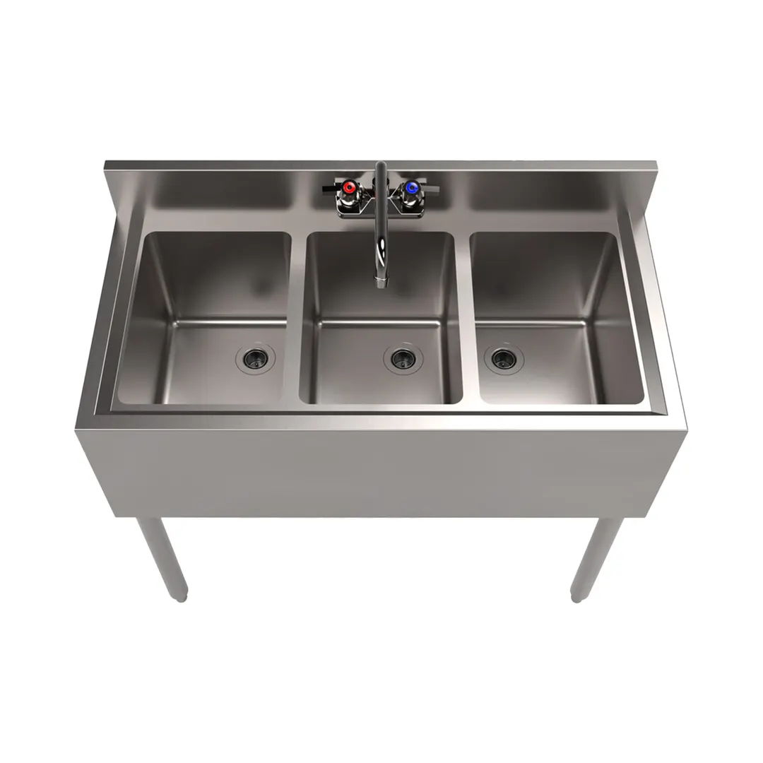 BK Resources UB4-18-336S 36" Underbar Sink Units, 3 Compartment without Drainboard