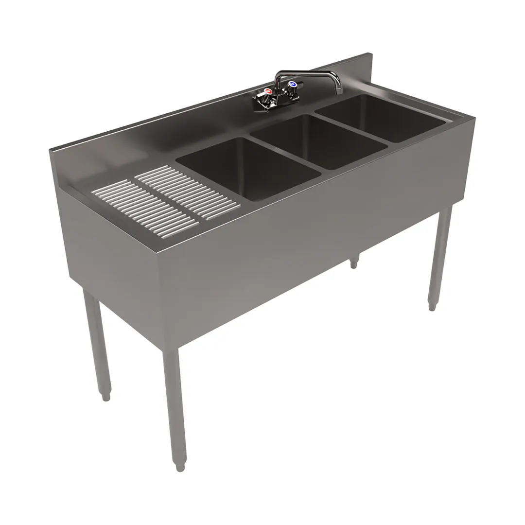 BK Resources UB4-18-348LS 48" Underbar Sink Units, 3 Compartment with Left Drainboard