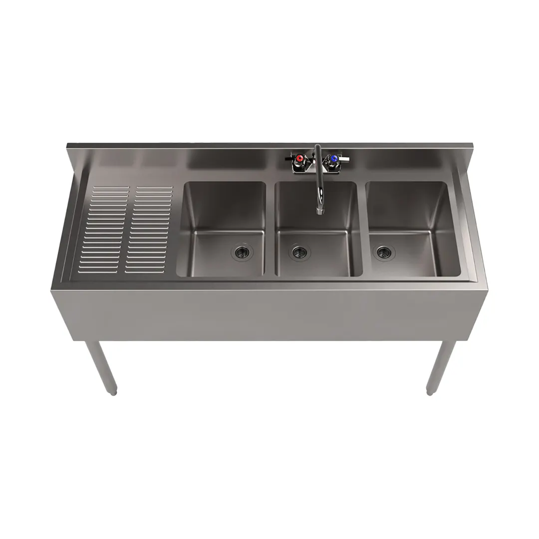 BK Resources UB4-18-348LS 48" Underbar Sink Units, 3 Compartment with Left Drainboard
