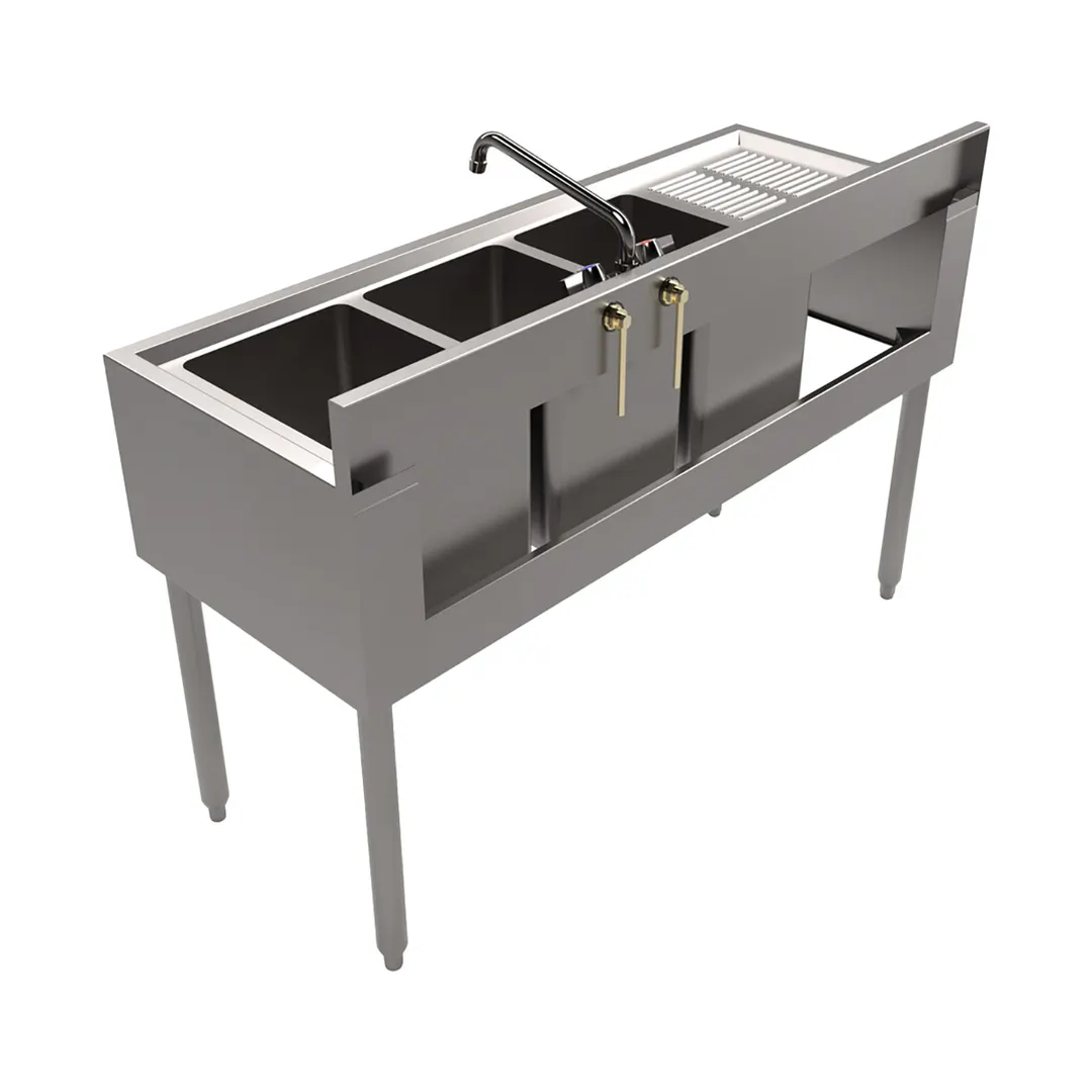 BK Resources UB4-18-348LS 48" Underbar Sink Units, 3 Compartment with Left Drainboard