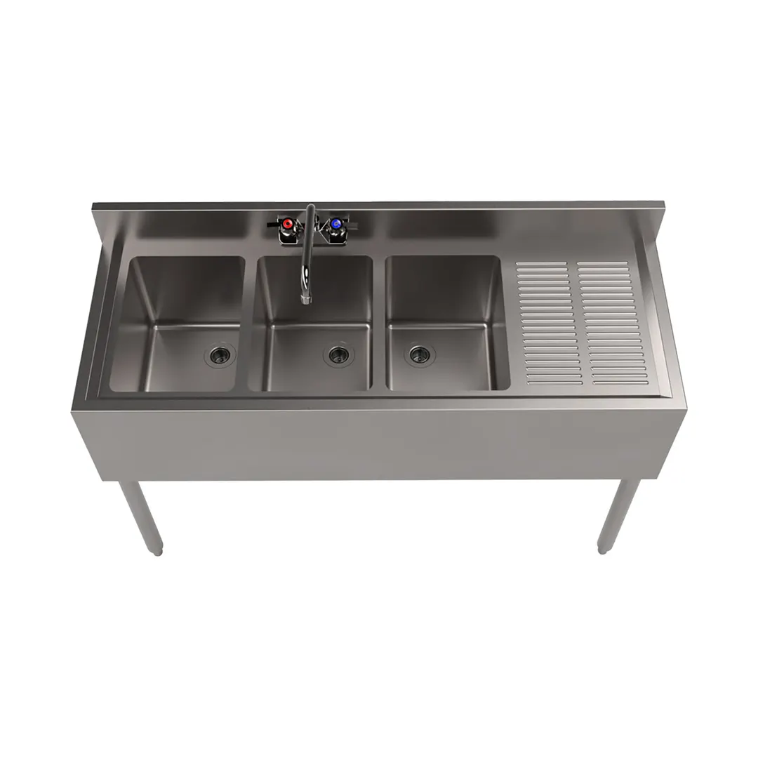 BK Resources UB4-18-348RS 48" Underbar Sink Units, 3 Compartment with Right Drainboard