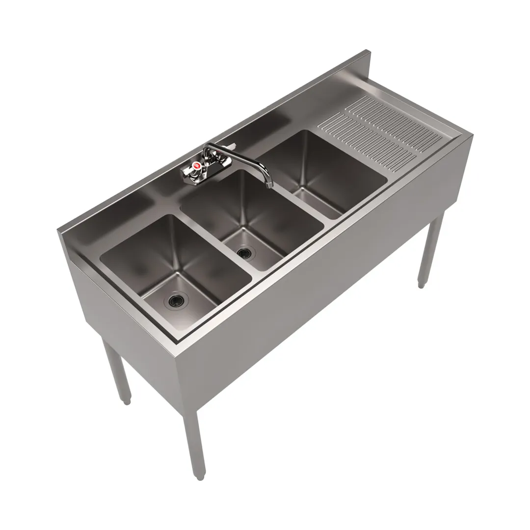 BK Resources UB4-18-348RS 48" Underbar Sink Units, 3 Compartment with Right Drainboard