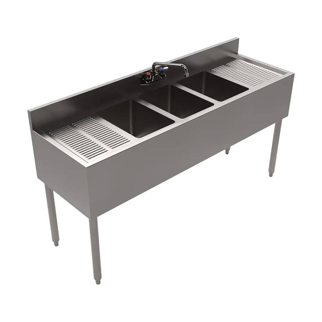 BK Resources BKUBW-360TS 60" Underbar Sink Units, 3 Compartment with 2 Drainboards