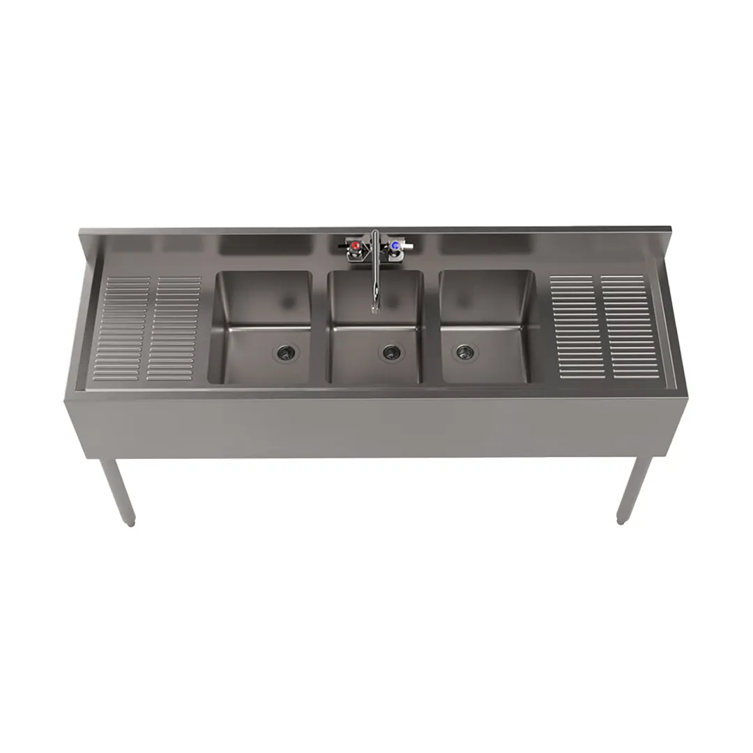 BK Resources BKUBW-360TS 60" Underbar Sink Units, 3 Compartment with 2 Drainboards