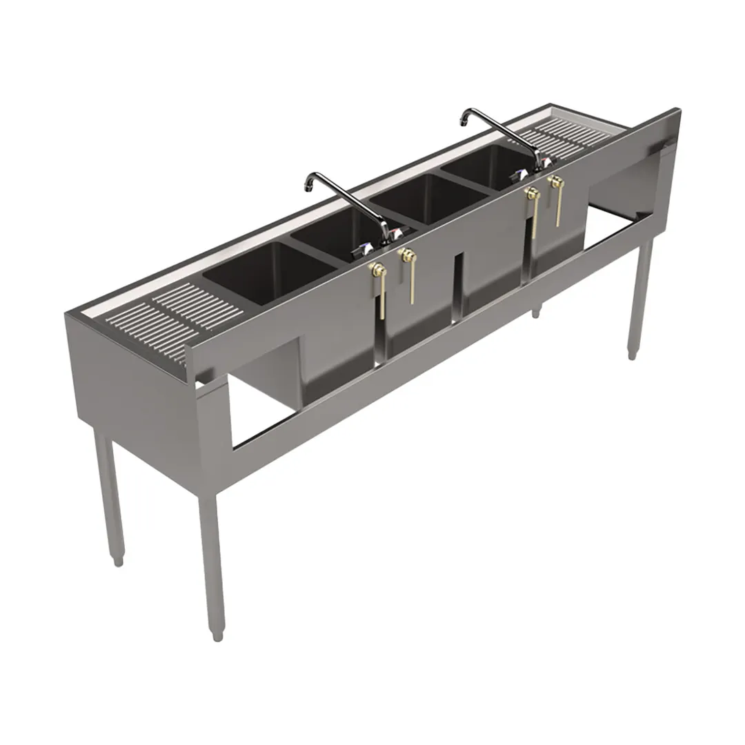 BK Resources UB4-18-472TS 72" Underbar Sink Units, 4 Compartment with 2 Drainboards