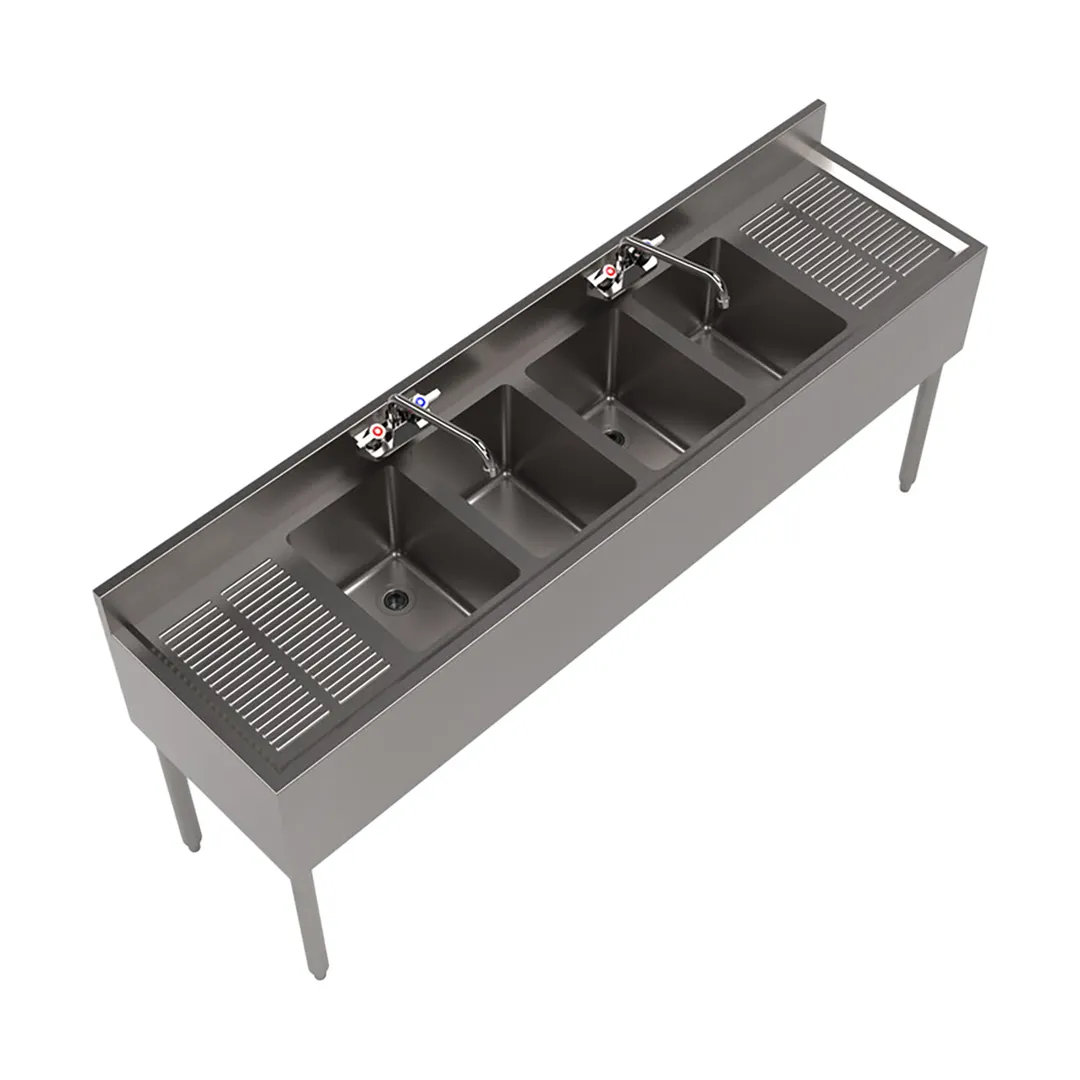 BK Resources UB4-18-472TS 72" Underbar Sink Units, 4 Compartment with 2 Drainboards