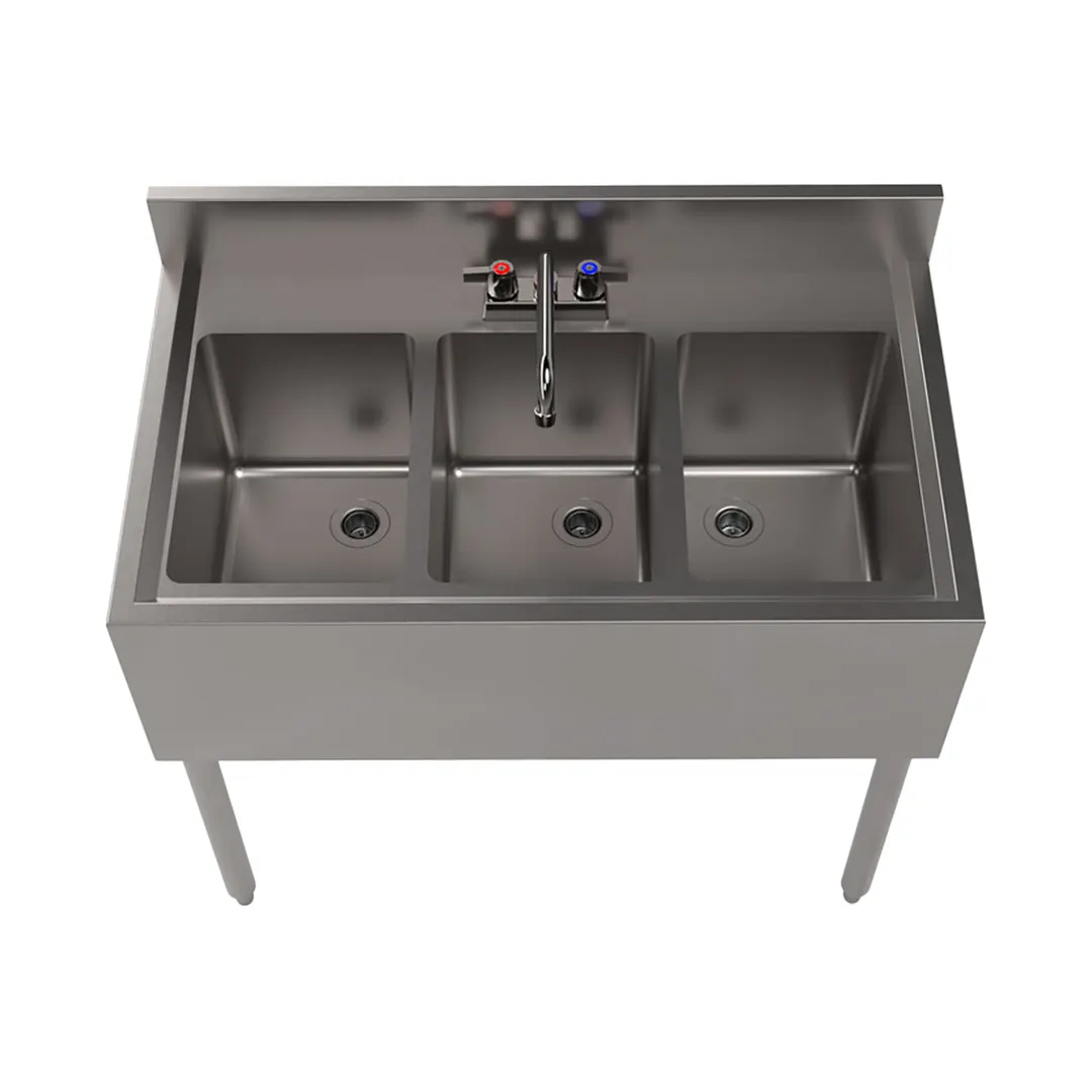 BK Resources UB4-21-336S 36" Underbar Sink Units, 3 Compartment without Drainboard