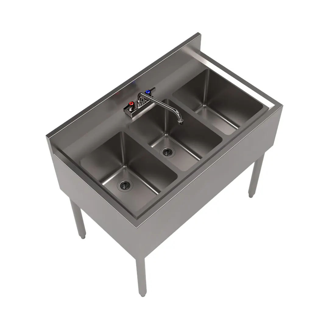 BK Resources UB4-21-336S 36" Underbar Sink Units, 3 Compartment without Drainboard