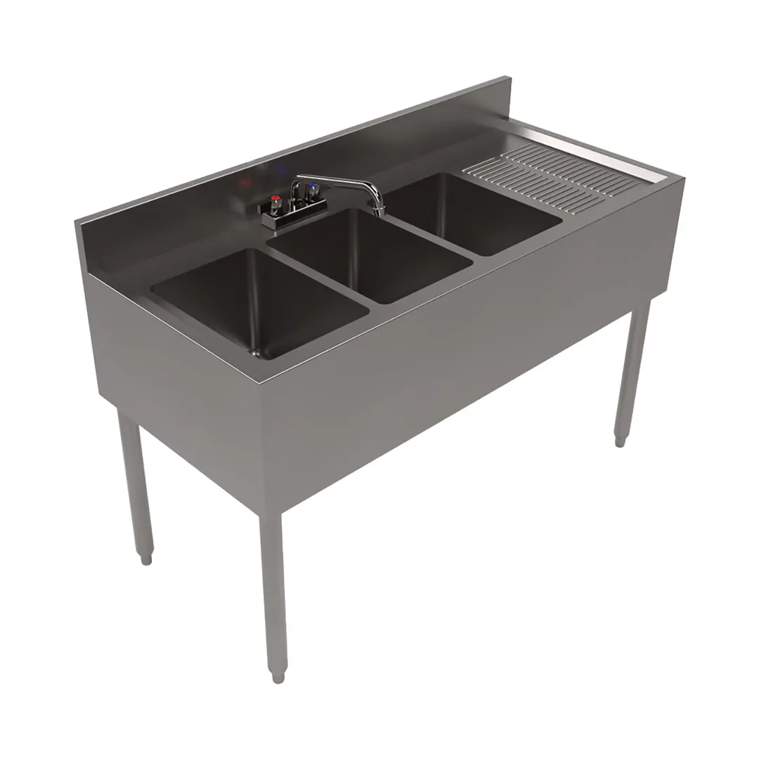 BK Resources UB4-21-348RS 48" Underbar Sink Units, 3 Compartment with Right Drainboard