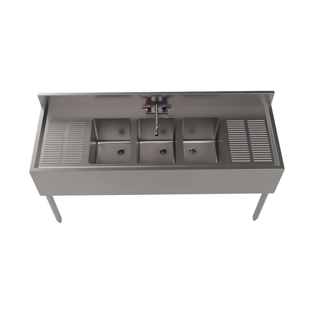BK Resources UB4-21-360TS 60" Underbar Sink Units, 3 Compartment with 2 Drainboards