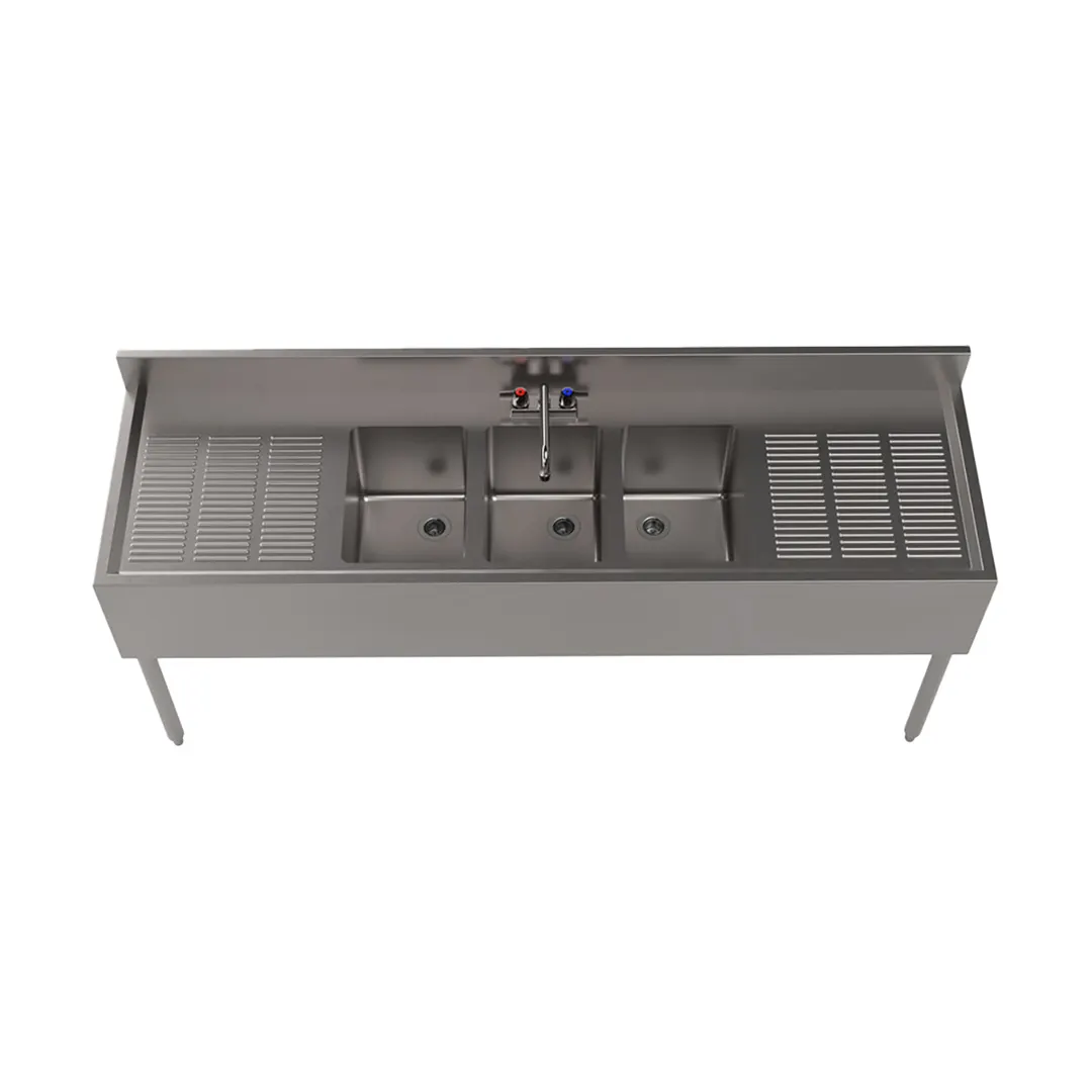 BK Resources UB4-21-372TS 72" Underbar Sink Units, 3 Compartment with 2 Drainboards