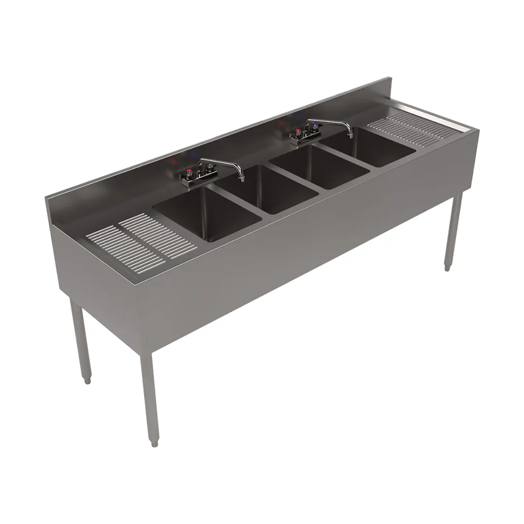 BK Resources UB4-21-472TS 72" Underbar Sink Units, 4 Compartment with 2 Drainboards